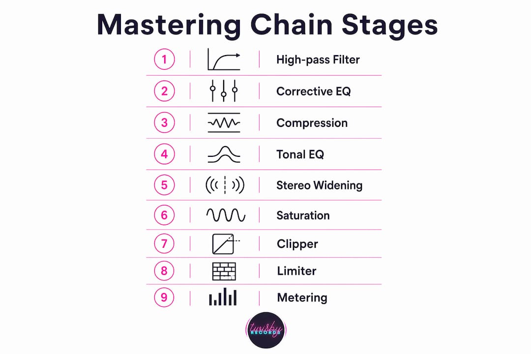 Infographic showing mastering chain stages flow