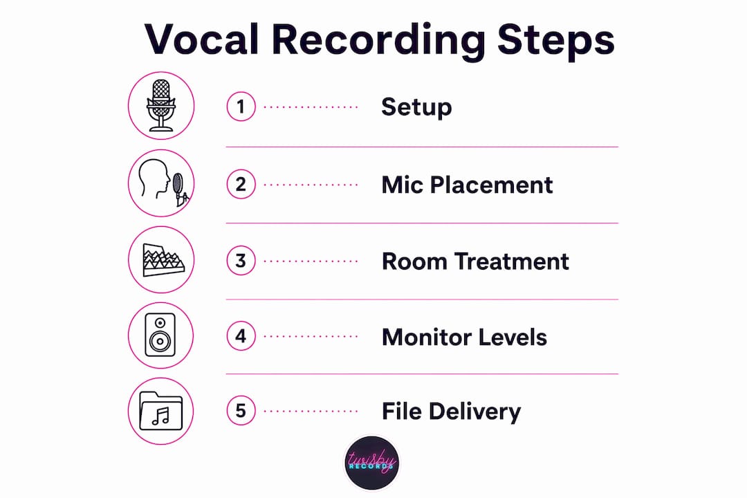 Infographic showing vocal recording step-by-step process