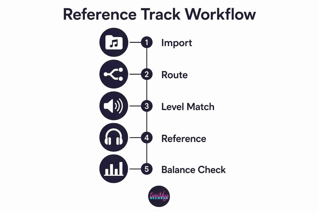 Infographic showing reference track workflow steps