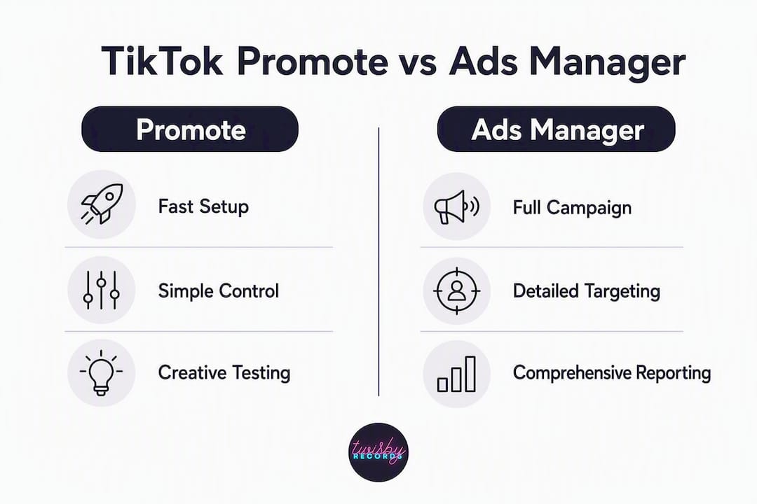 Infographic comparing TikTok Promote and Ads Manager