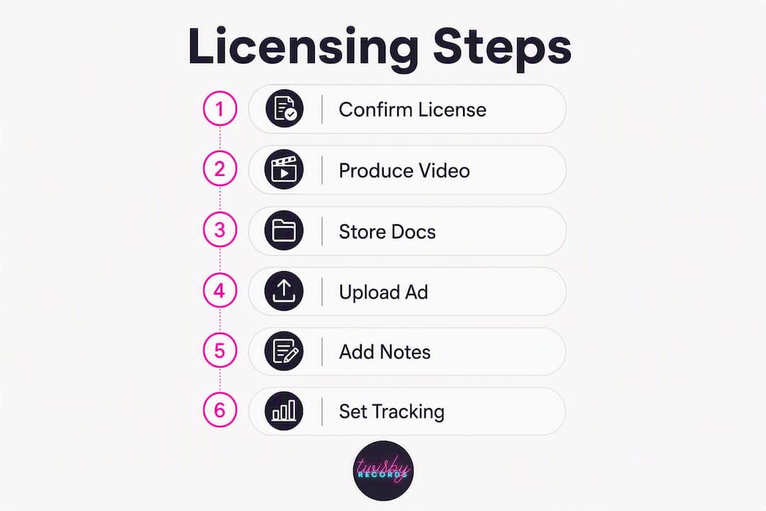 Infographic showing music licensing steps for Instagram ads