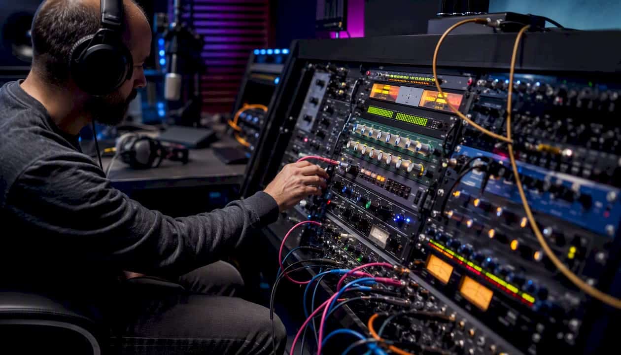Vocal chain hardware in recording studio