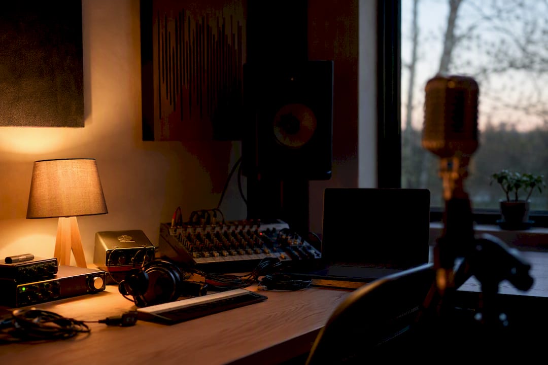 Studio audio equipment with dark screens