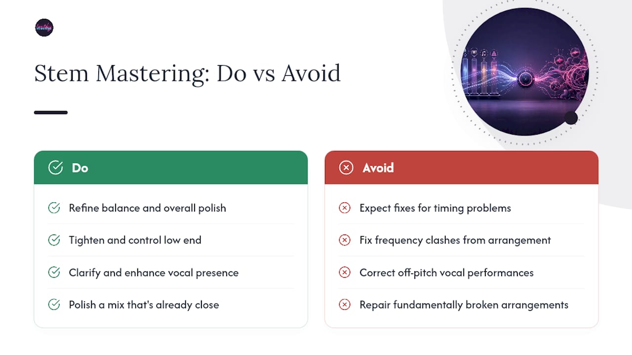 What Stem Mastering Can and Can't Fix — overview diagram