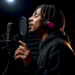 Independent artist recording a song hook