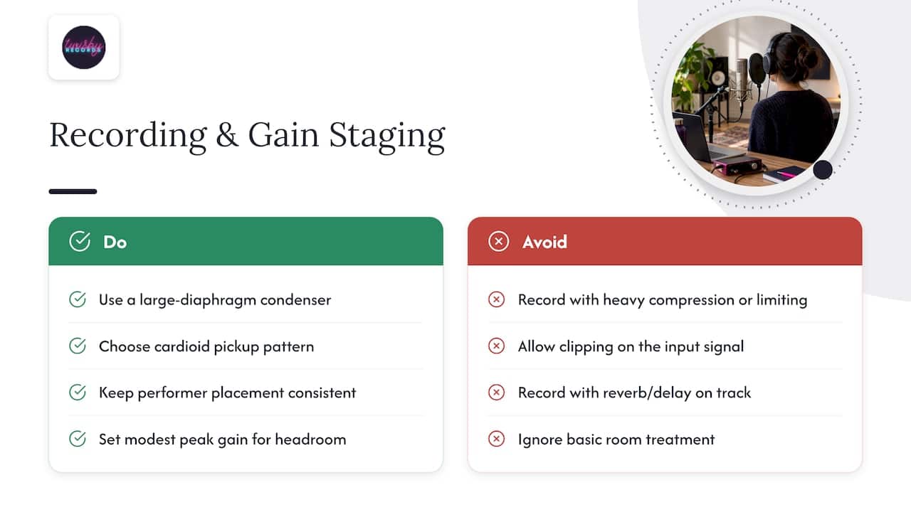 Recording and Gain Staging: Mic Choice, Placement, and Capture Habits — overview diagram